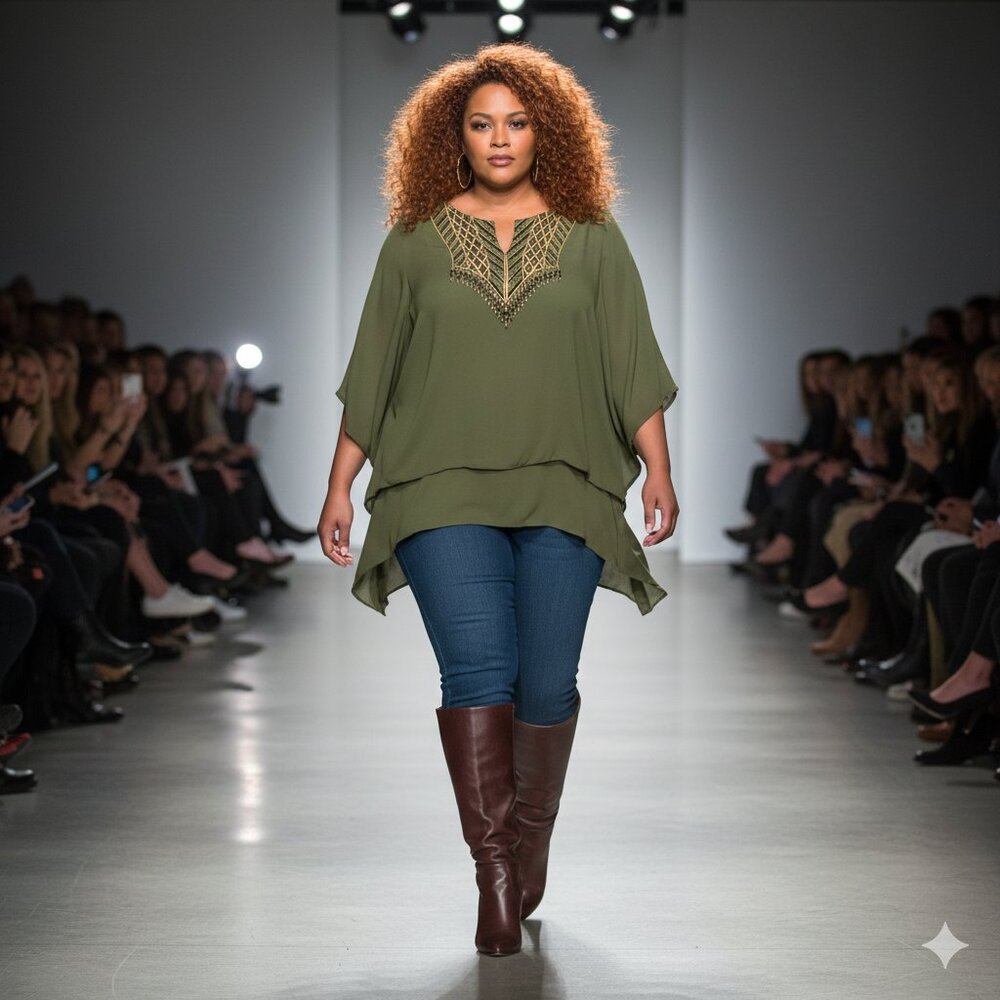 Size Medium Bob Mackie Green Tunic‎ with Gold Accents
